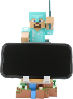 Figurine Minecraft Steve Armure Diamant - Cable Guys - Support écouteurs, smartphone ou petit accessoire - 20 cm