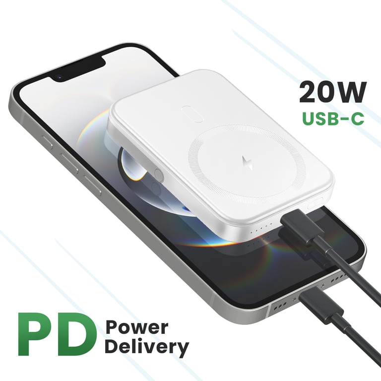 Akashi Batterie de secours MagSafe 5000mAh fonction Magsafe + USB C Power Delivery - vue 3