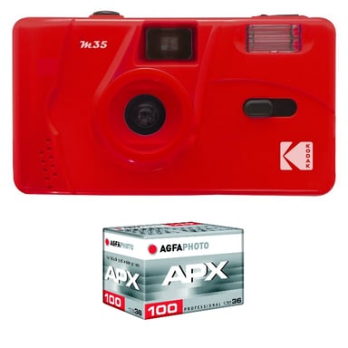 KODAK M35 - Appareil Photo Rechargeable 35mm, Objectif Grand Angle Fixe, Viseur optique , Flash Intégré, Pile AAA - Rouge