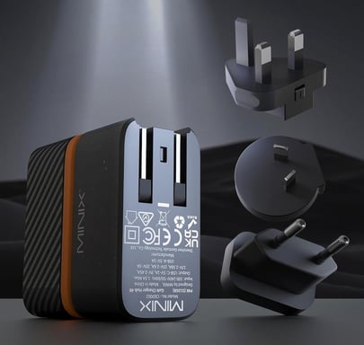 Adaptador cargador de pared Minix P4K, 2*USB 3.2, puerto UHD 4K@30Hz, puerto de carga rápida Type-C PD60W