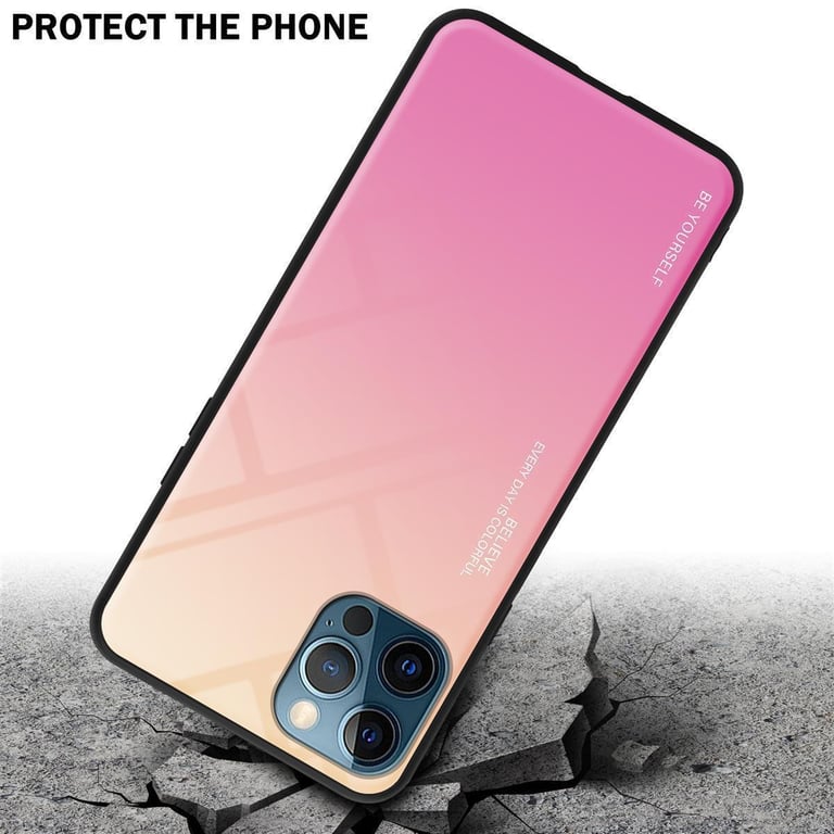 Coque pour Apple iPhone 13 PRO en JAUNE - ROSE Housse de protection Étui bicolore en silicone TPU et dos en verre trempé