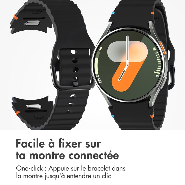 imoshion Bracelet Wave en silicone pour Samsung Galaxy Watch 4 / 5 / 6 / 7 (20 mm) - Noir - Neuf