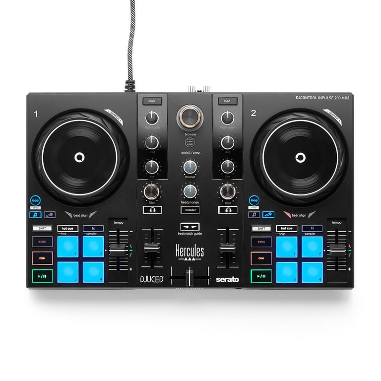 Contrôleur DJ 2 platines Hercules DJControl Inpulse 200 MK3 USB-C guides Beatmatch Noir - Neuf
