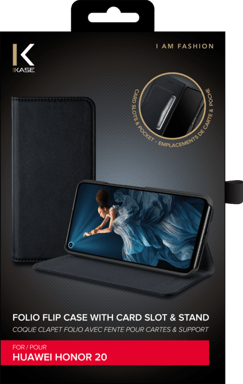Coque clapet folio avec fente pour cartes & support pour Huawei Honor 20/ nova 5T, Noir