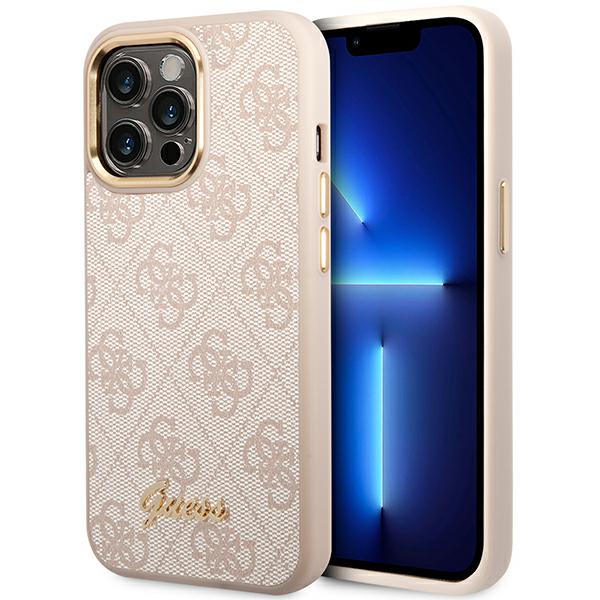 Guess Etui do iPhone 14 Pro 6,1 ró?owy/pink hard case 4G Vintage Gold Logo