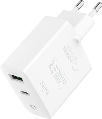 Double Chargeur maison USB A+C PD 32W (12+20W) Power Delivery Blanc Puro