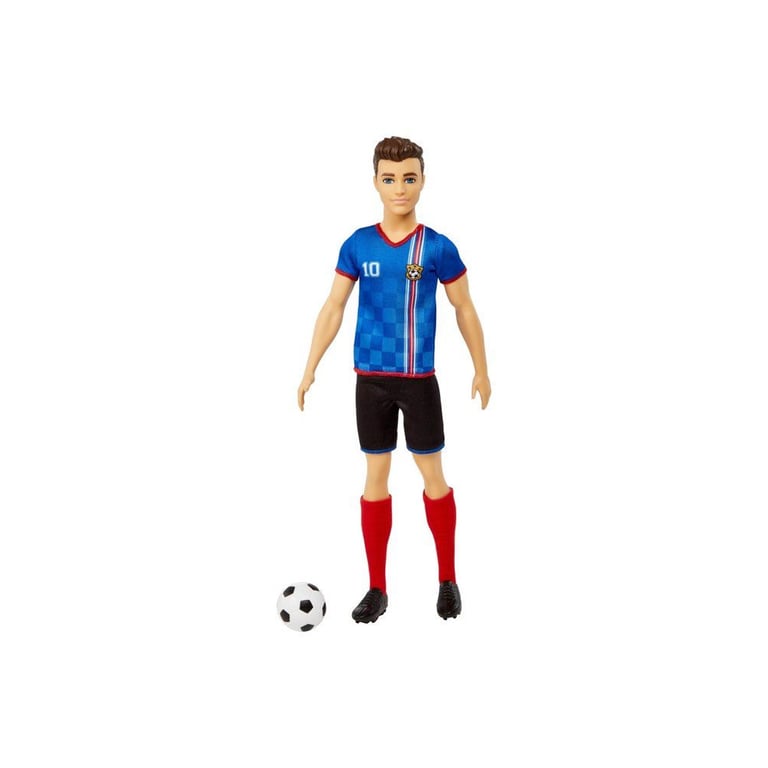 Barbie Ken Joueur de Football avec Maillot Bleu n°10 et Accessoires Soccer (29 cm) - Neuf