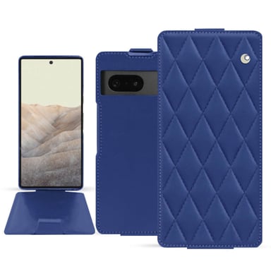 Housse cuir Google Pixel 7 -  - Bleu - Cuir lisse couture