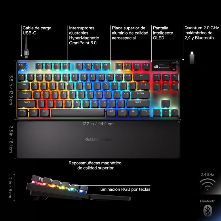SteelSeries Apex Pro TKL Gen 3 Wireless Gaming Tastatur TKL Tastatur 80 % OLED Display OmniPoint 3.0 Switches RGB – ISO DE Neuf - vue 2