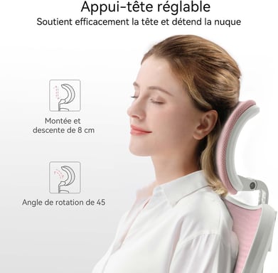 Silla ergonómica SIHOO M18 - Soporte de 4 puntos - Malla transpirable - Ajustable - Para 1,68-1,88m - Máx. 150kg - Certificado BIFMA - Rosa
