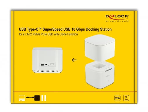 Docking station M.2 DeLOCK per 2 x M.2 NVMe PCIe SSD con funzione di clonazione