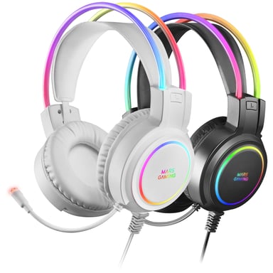 Mars Gaming MHRGBW, Auriculares Chroma RGB Flow, Micrófono Profesional, Sonido Espacial, Blanco