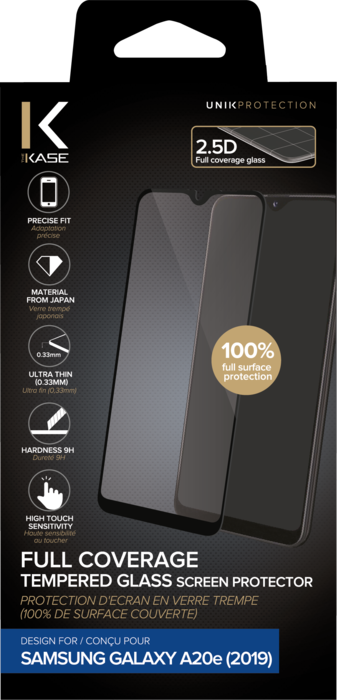 Protection d'écran en verre trempé (100% de surface couverte) pour Samsung Galaxy A20e 2019, Noir