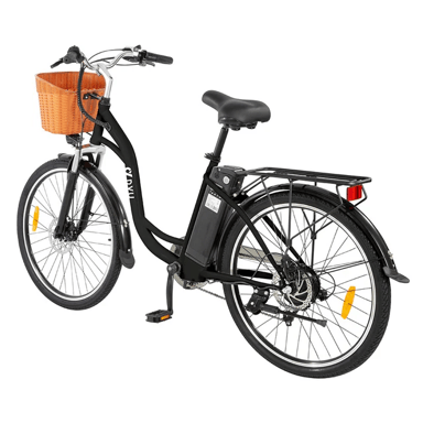 DYU C6 Bicicleta eléctrica para adultos, 26'', bicicleta urbana con cesta, motor de 350 W, batería de 36 V y 12,5 Ah