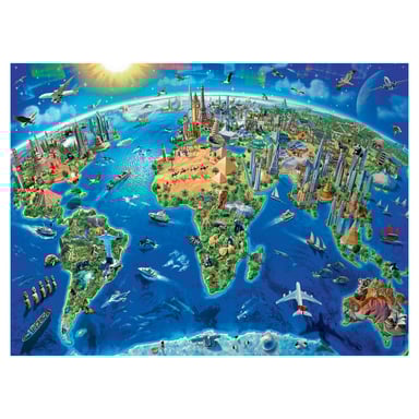 Puzzle XXL 300 piezas - Mapa de los monumentos del mundo para niños