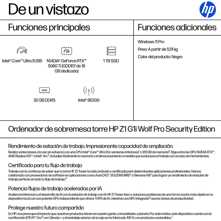 HP 1Z Tower G1i Wolf Pro Security Edition Intel Core Ultra 9 285 DDR5 SDRAM SSD NVIDIA GeForce RTX 5060 Ti Windows 11 Pro Station de travail AI PC AI Workstation Neuf - vue 3