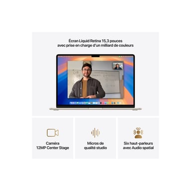 MacBook Air M4 (2025) 15', 256 Go 10 cœurs 16 Go Apple GPU 10, Lumière stellaire - AZERTY