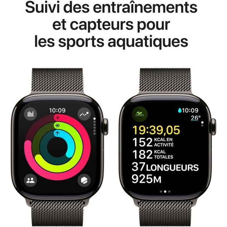 Apple Watch Series 10 (2024) GPS + Cellular, Boitier Titane Ardoise de 46mm avec bracelet Milanais M/L, Titane Ardoise - Neuf