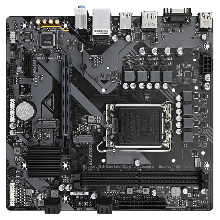 GIGABYTE B760M E Carte mère Compatible avec les processeurs Intel Core 14? génération VRM 6+1+1 phases jusqu'à 7200 MHz DDR5 OC 2xPCIe 4.0 .2 LAN 1 GbE USB 3.2 Gen 1 Neuf - vue 2