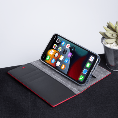 Diarycase 2.0 Coque clapet en cuir véritable avec support aimanté pour Apple iPhone 13 Pro Max, Rouge Bordeaux