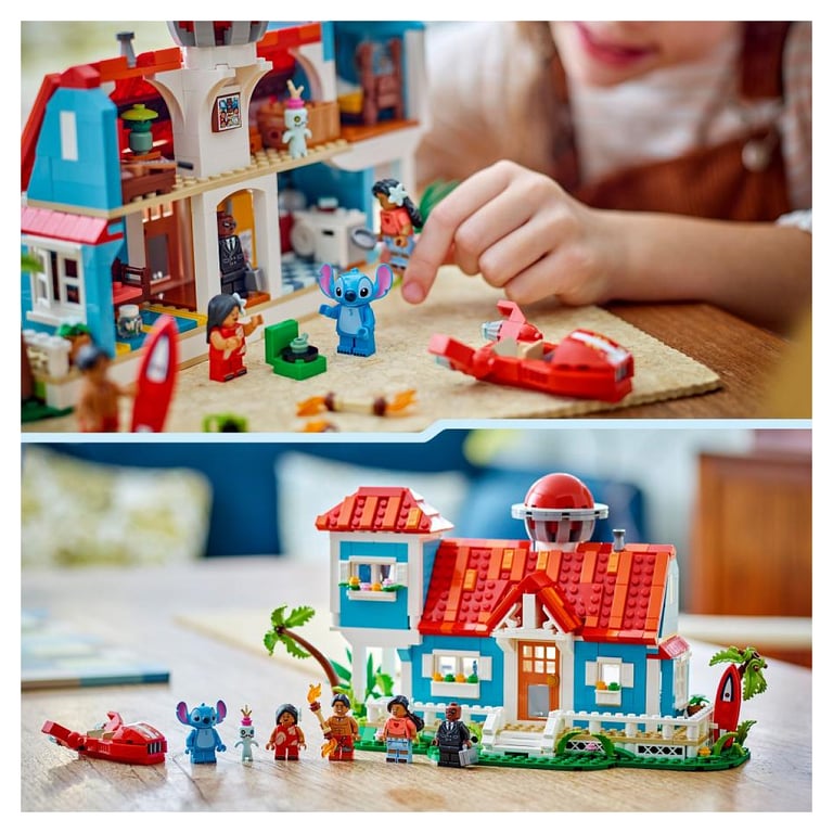 LEGO Disney 43268 Maison sur la Plage Lilo & Stitch avec 5 Minifigurines et Accessoires - Neuf