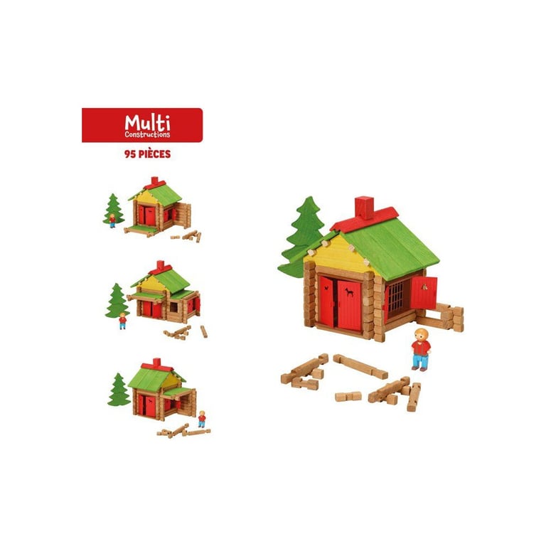 JEUJURA Jeu de construction chalet en bois 95 pièces Naturel et teinté Jaune Neuf - vue 3
