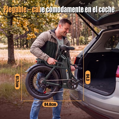 Bicicletta elettrica pieghevole ESKUTE D202 con cestino anteriore, batteria 48V 20.8Ah - blu