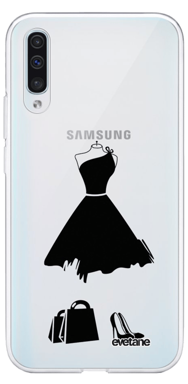 Evetane Coque Samsung Galaxy A50 silicone transparente Motif My little black dress ultra resistant