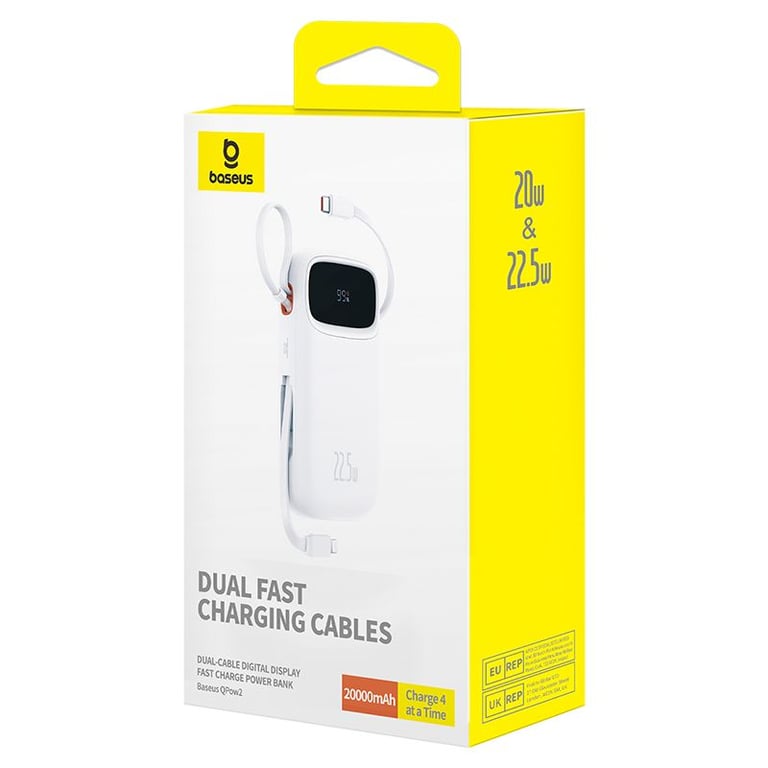 Baseus Qpow2 Dual Cable Digital Display Fast Charge Power Bank 10000mAh Stellar Lithium Polymère LiPo Neuf - vue 2