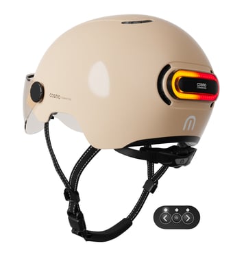 Cosmo Fusion+ Taille S, Sable - Casque avec éclairage Vélo Arrière Intelligent et Connecté - Assurance Individuelle ALLIANZ offerte durant 1 an