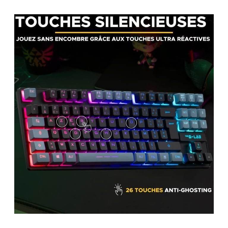The G-Lab Keyz Caesium clavier Gaming USB AZERTY Français Noir, Gris - Neuf