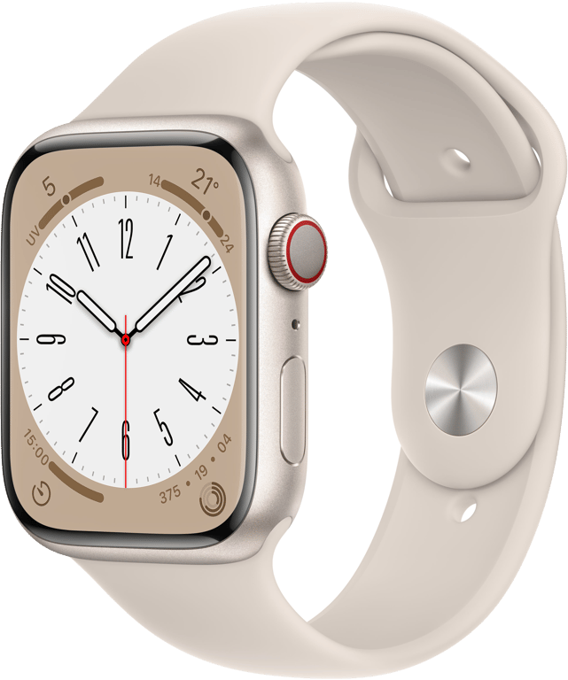 Apple Watch Series 8 OLED 45 mm - Boîtier en Aluminium lumière stellaire - GPS + Celullar - Bracelet