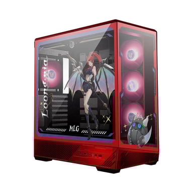 Boîtier PC gaming mid-tower MSI PANO 130R MLG Edition en verre trempé, compatible ATX, RGB, noir et rouge
