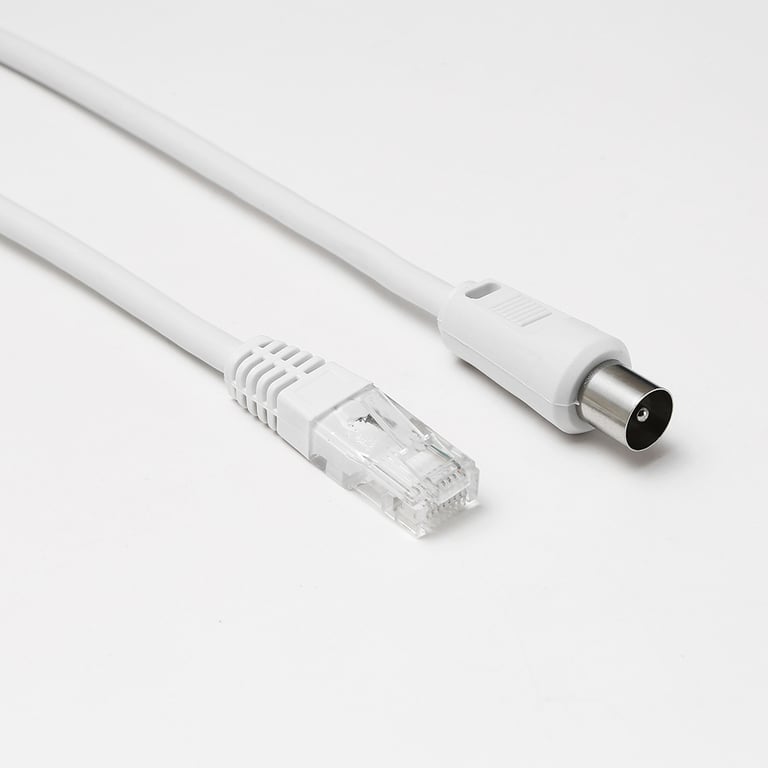 D2 Diffusion Câble RJ45 mâle vers coaxial mâle Longueur 2.00m - CAT 6 - Diamètre 9.52mm - Garantie 10 ans - Blanc - Neuf