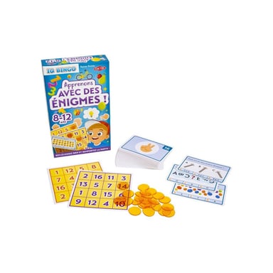 Jeu de société Tactic IQ Bingo Apprenons avec des énigmes, 2 à 6 joueurs, 100 défis, jeu de logique pour enfants 8-12, cartes bingo et jetons, multicolore