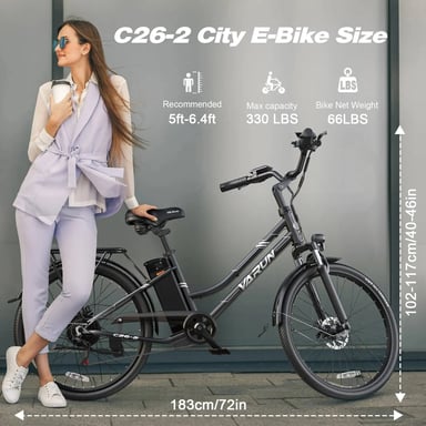 VéLo Électrique C26-2 | Moteur 500W | Batterie 48V 7.8Ah | Pneus 26 Pouces | Vitesse Max 25 km/h | Autonomie 45 km | Blanc