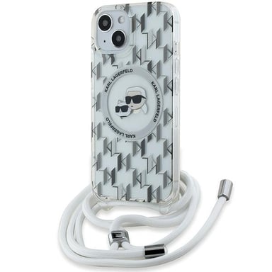 Custodia Karl Lagerfeld per iPhone 15 6,1'' Custodia rigida trasparente IML Crossbody Monogram Karl & Choupette Head MagSafe