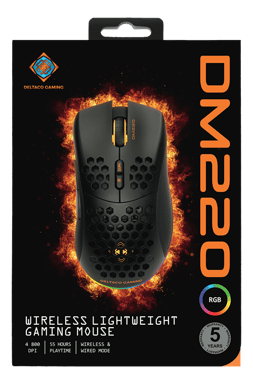 DELTACO GAMING - DM220 - Mouse ottico da gioco senza fili 4800 DPI, 1000 Hz, ultra leggero, RGB, 7 pulsanti