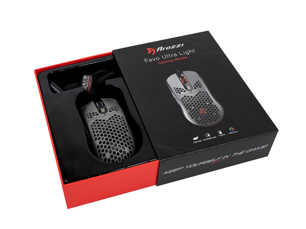 gaming Arozzi ultra Favo 16000 DPI Cable tressé RGB - vue 3