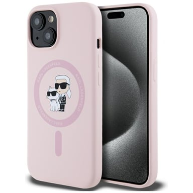 Karl Lagerfeld Custodia in silicone Karl&Choupette MagSafe per iPhone 15 Plus rosa