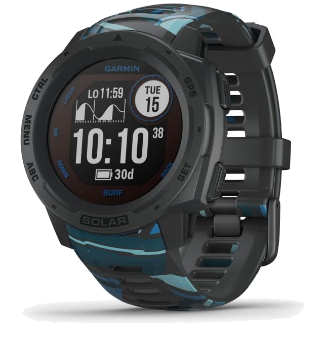 Garmin - Instinct Solar Surf - Montre Connectee GPS + Sante - Autonomie Prolongee via lenergie Solai