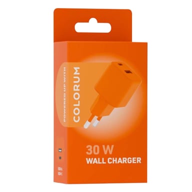 Chargeur Secteur Rapide USB-A 18W QC / USB-C 30W PD Compact GaN Orange