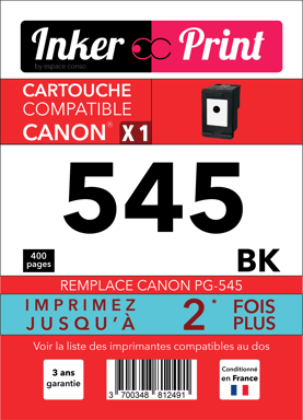 Cartouche d'encre recyclée compatible avec CANON PG-545 XL (Noir)