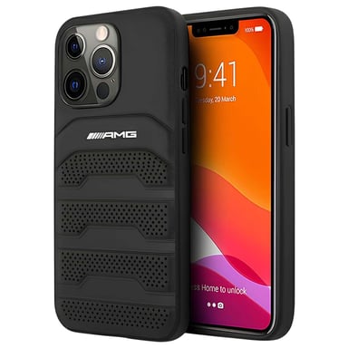 Mercedes AMG Funda para iPhone 14 Pro Max antigolpes Debossed Lines Negro