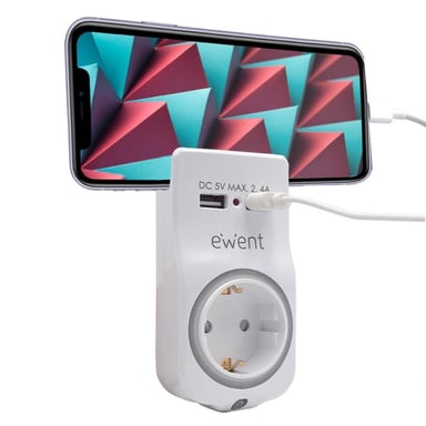 EWENT Prise Chargeur 2 Ports USB + Capteur de Lumière 4-en-1