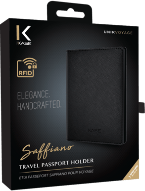 Etui passeport saffiano pour voyage, minuit noir