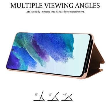 Coque pour Samsung Galaxy S22 PLUS en KUNZIT ROSE Clear View Housse de protection Étui de protection miroir avec fonction de support Protection à 360 degrés