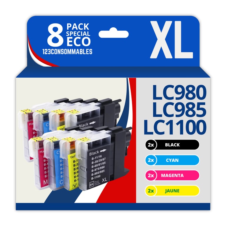 123CONSOMMABLES LC1100 LC980 LC985 Pack 16 cartouches compatibles avec Brother DCP DCP 585CW DCP DCP 375CW MFC 990CW MFC 6490CW MFC 490CW MFC 5890CN MFC J615W Neuf - vue 9