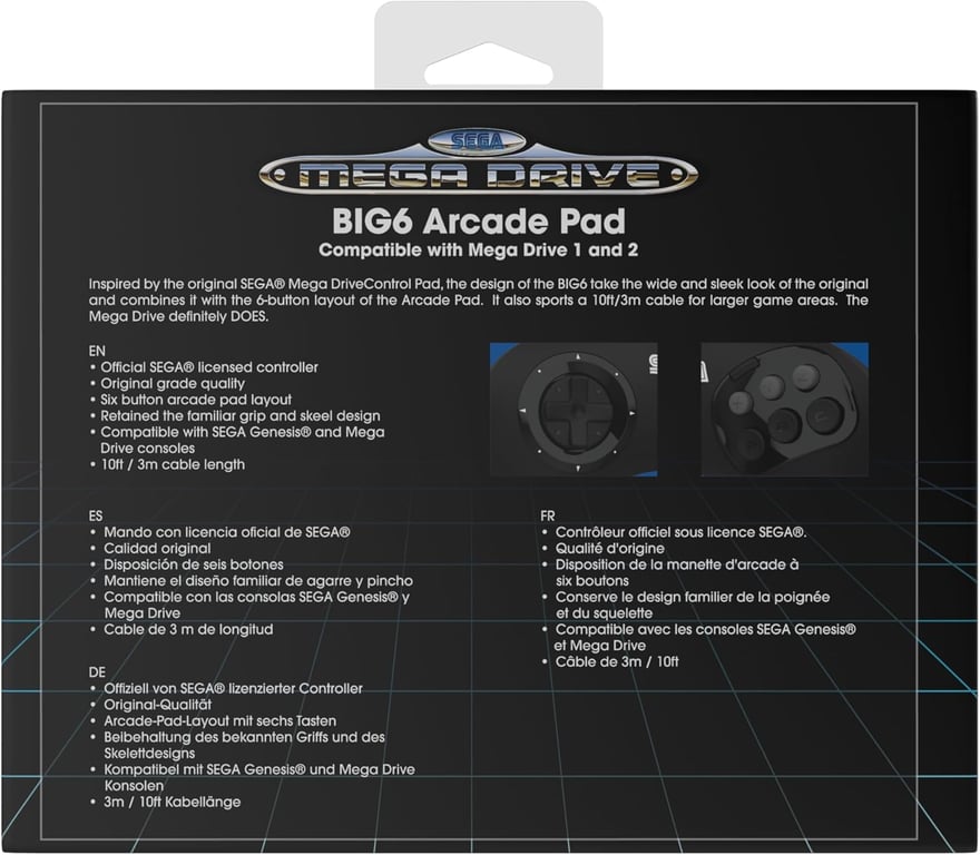 Manette de jeu JUST FOR GAMES Big6 Filaire Compatible Mega Drive & Genesis - vue 3