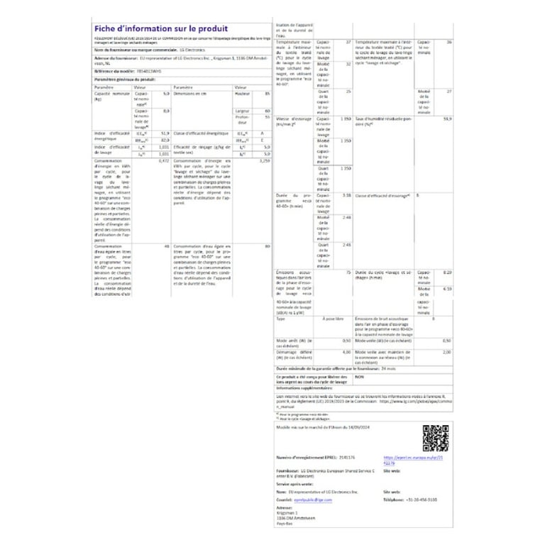Lave linge Séchant 85 Kg F854b13whs Lg - vue 6